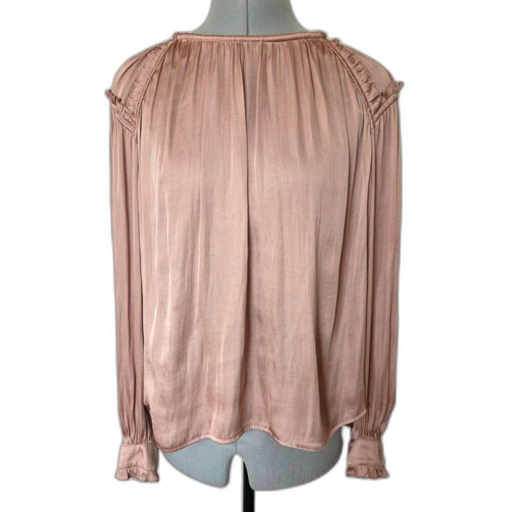Anthro Current Air Draped Flowy Romantic Dusty Rose Ruffle Victorian Top Sz XS/S
